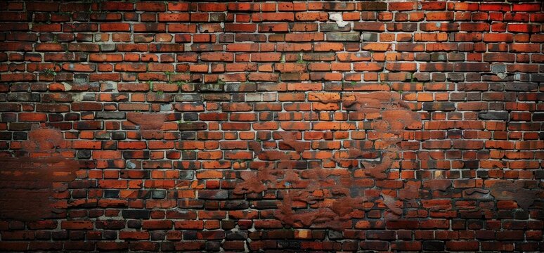 a close up of a red brick wall with a dark background