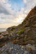 rocky coast of bulgaria at sunrise. gorgeous view of seascape on a cloudy morning. relax and recreation at the black sea