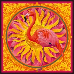 Wall Mural - Get sun to the center and make it bigger, flamingo stays the same , generated with ai