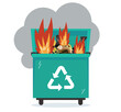 Garbage waste trash can burning concept. Vector graphic design illustration