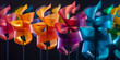 Windrad in bunten leuchtenden Farben mit schwarzen Hintergrund und Platzhalter, ai generativ