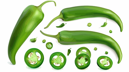 Wall Mural - Assortment of fresh green chili peppers with empty packaging	
