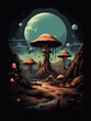 Giant Mushrooms Emerge in Moonlit Surrealism