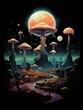 Moonlit Desert with Giant Mushrooms
