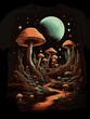 Surrealist Landscape with Towering Fungi