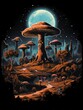 Surrealist Desert with Moonlit Mushroomscape