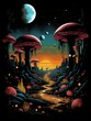 Surrealist Desert with Giant Fungi