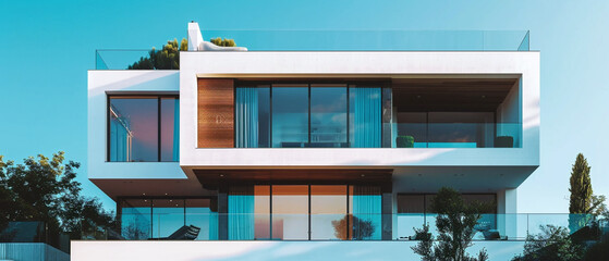 Wall Mural - sleek modernist building with simple lines and minimalistic design in shades of gray and blue.