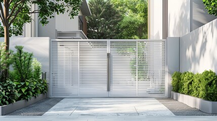 modern door gate of white two storey house driveway entrance gates home access garage in suburb