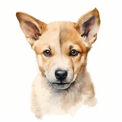 Canaan dog. Puppy dog. Canaan dog clipart. Watercolor illustration. Generative AI. Detailed illustration.