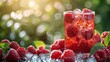 Glass of Raspberry Iced Tea Surrounded by Raspberries
