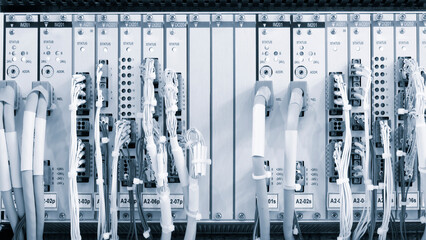 Poster - Technical unit for telecommunications equipment with connected electrical and optical internet cables