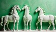 Light decorative light green texture of plaster wall with volumetric decorative horses created with generative ai