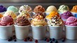 Assorted Ice Creams With Various Toppings