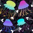 Cartoon sea animals seamless jellyfish pattern for summer print and fabrics