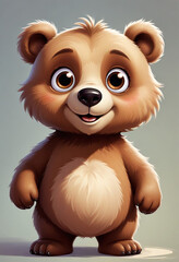 a cute and friendly cartoon bear with large eyes, a button nose, and a happy expression the bear has