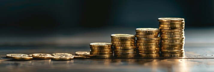Poster - a stack of gold coins sitting on top of a table