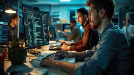 programmer working with software development and data coding in office aig41