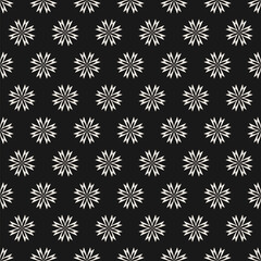 Wall Mural - Simple black and white abstract floral seamless pattern. Minimal vector texture with small geometric flower silhouettes. Elegant monochrome background. Repeated dark design for decor, fabric, package