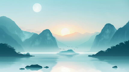 Wall Mural - a serene landscape with mountains and a lake