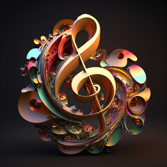 Wall Mural - modern and abstract multicolor music background with fluid structure and clef