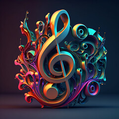 Wall Mural - modern and abstract multicolor music background with fluid structure and clef