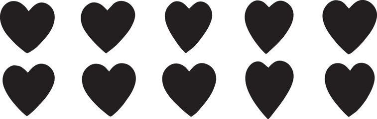 Heart, love, romance or valentine's day red heart. Heart vector icons. Set of black heart love symbols isolated editable vector.