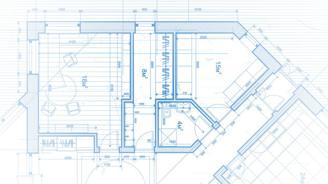 vector architectural plan - abstract architectural blueprint of a modern residential building / tech