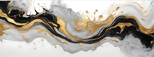 Wall Mural - Gold abstract black marble background art paint pattern ink texture watercolor white fluid wall. Abstract liquid gold design luxury wallpaper nature black brush oil modern paper splash painting water	