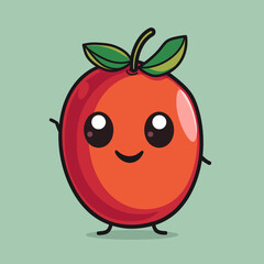 Wall Mural - A cartoon Tamarillo is smiling and waving. The apple is red and has a green leaf on top