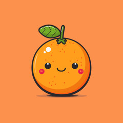 Wall Mural - A cartoon Tangerine with a green leaf on top is smiling. It looks like it's dancing. The Tangerine is the main focus of the image