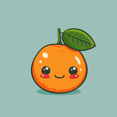 Wall Mural - A cartoon Tangerine with a green leaf on top is smiling. It looks like it's dancing. The Tangerine is the main focus of the image