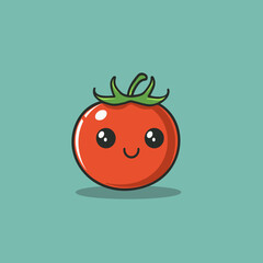 Wall Mural - A cartoon tomato with a smile on its face. The tomato is standing on a yellow background