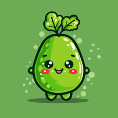 Wall Mural - A cartoonish green Wasabi with a smiling face. The Wasabi is cute and has a happy expression