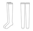 Over-the-knee Socks length set. Fashion hosiery accessory clothing technical illustration. Vector front, side view for Men, women, unisex style, flat template CAD mockup isolated on white background 