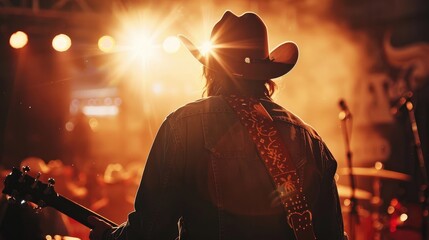 Wall Mural - Live concert or rodeo with country music festival vibes featuring cowboy attire