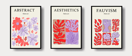 Poster - Set of pretty posters with floral design in neutral pastel colors.