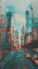 Wall Mural - Capture a panoramic view of a bustling city street