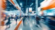 © Creation    Art - Exhibition expo event trade fair hall with busy bustling people walking to conferences  in a modern hall crowded  business people with a bokeh effect. Generative AI