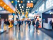 © Creation    Art - Exhibition expo event trade fair hall with busy bustling people walking to conferences  in a modern hall crowded  business people with a bokeh effect. Generative AI