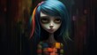 Colorful anime-style doll with vibrant hair and expressive eyes
