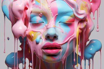 Wall Mural - surreal colorful dripping face art
