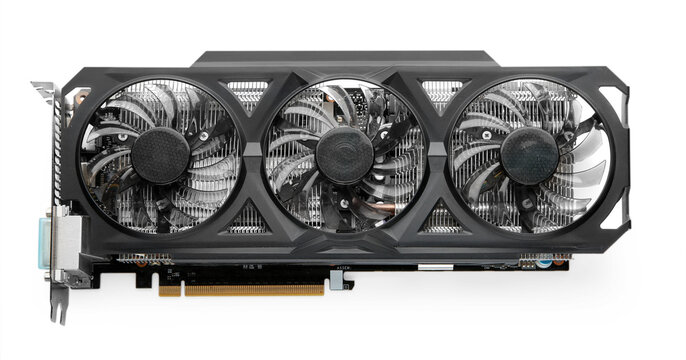 Computer graphics card isolated on white, top view
