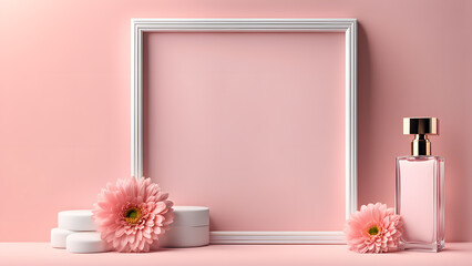 Wall Mural - A white frame with pink flowers