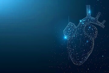 Poster - A human heart with red cardio pulse line connected by lines and dots on a blue background. Generative AI