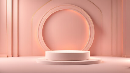 Sticker - A pink room with a white circular pedestal in the center