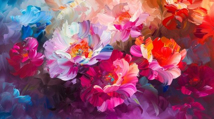 Beautiful floral background. Colorful flowers. Oil painting. Abstract art background. Beautiful background