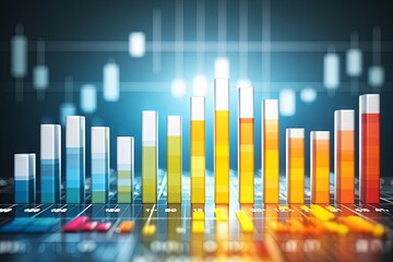 Poster - Vibrant bar chart displaying statistics and trends in a digital business background. Generative AI