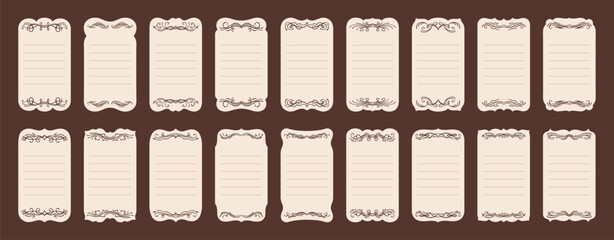 Wall Mural - Price or gift tags with calligraphic vintage border set. Ornate template paper labels. Blank elegant cardboard gift tags, discount label, sticker different shapes. paper for notes isolated vector