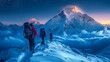 expedition  Group of Mountaineering climbing up to summit the top of snowmountain  Exproler discovery himalayas mountain Generative ai